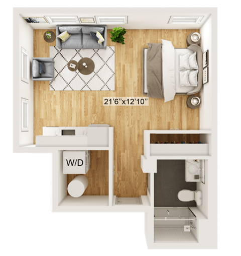 Floor plan for studio, 1 bath, 488 sqft